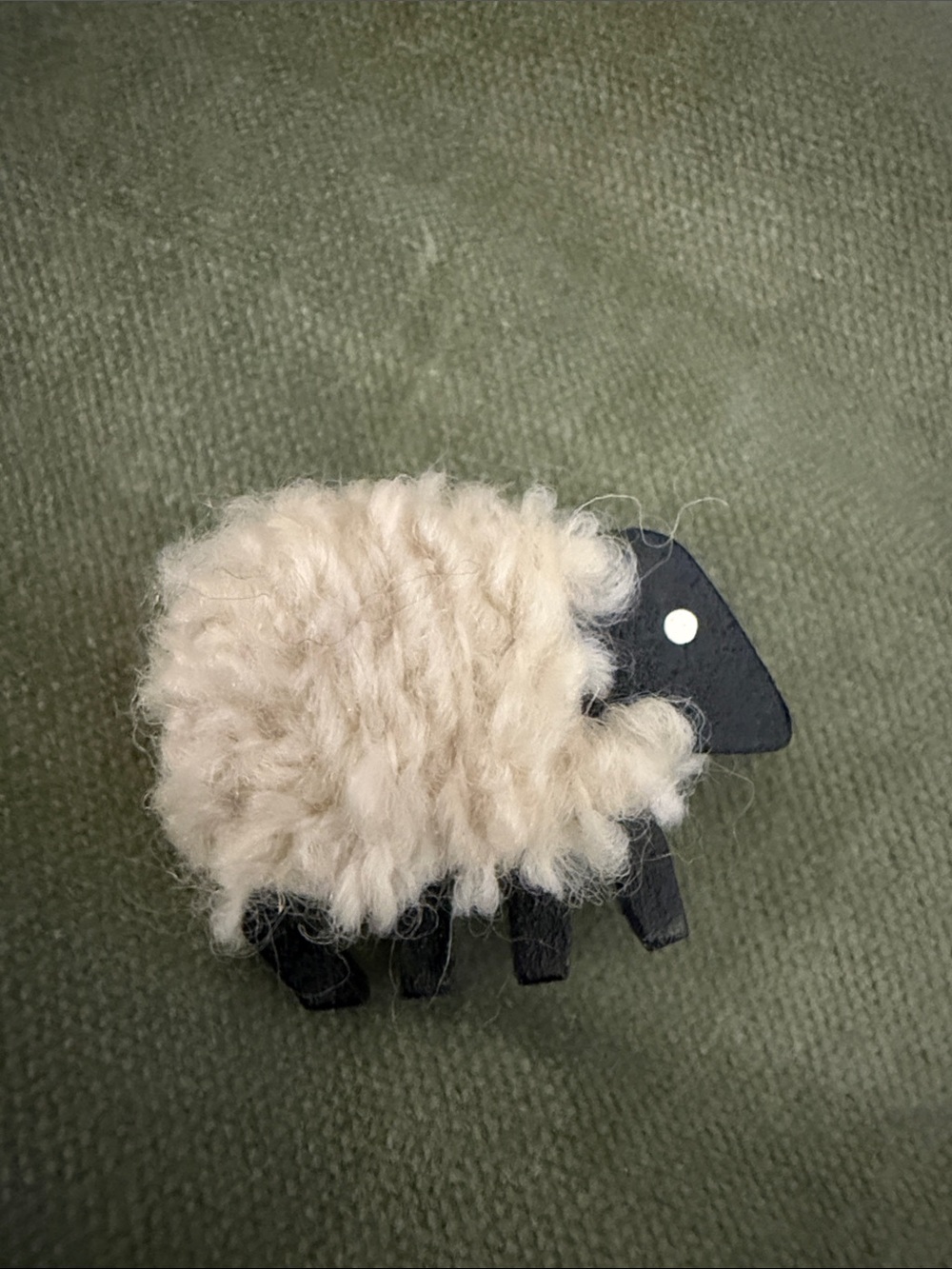 Whimiscal Wool and Wood Sheep Brooch– Cream and Black